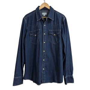 Tecovas Mens Blue Denim Chambray Pearl Snap Western Cowboy Ranch Shirt Blue L